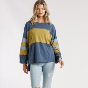 UMGEE Long Sleeve Colorblock Raw Edged Top